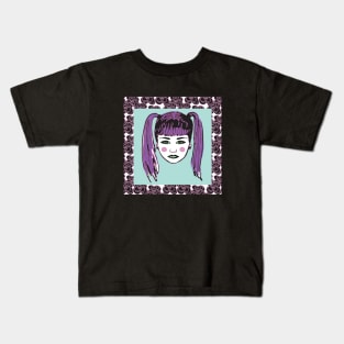 Rockabilly Punk Purple Ponytail Girl Kids T-Shirt